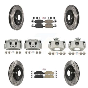 Front Rear Brake Caliper Drill Slot Rotor Ceramic Pad Kit (10Pc) For Dodge Grand Caravan KCD-101039N
