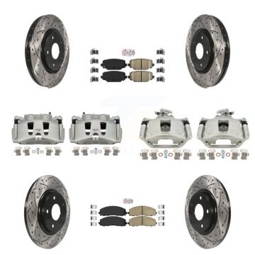 Front Rear Brake Caliper Drill Slot Rotor Ceramic Pad Kit (10Pc) For Dodge Grand Caravan KCD-101040N