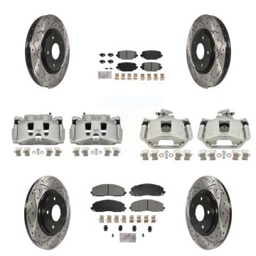 Front Rear Disc Brake Coated Caliper Drilled Slot Rotor Semi-Metallic Pad Kit (10Pc) For KCD-101041N
