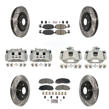 Front Rear Disc Brake Coated Caliper Drill Slotted Rotors Ameribrakes Pad Kit (10Pc) For KCD-101042N