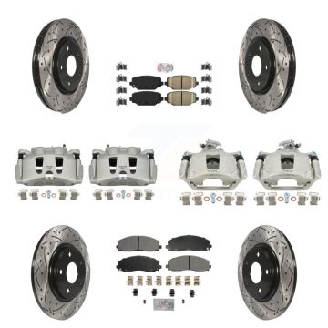 Front Rear Disc Brake Coated Caliper Drill Slotted Rotors Ameribrakes Pad Kit (10Pc) For KCD-101043N