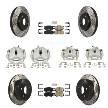 Front Rear Brake Caliper Drilled Slot Rotor Ceramic Pad Kit (10Pc) For Chevrolet Equinox KCD-101058N