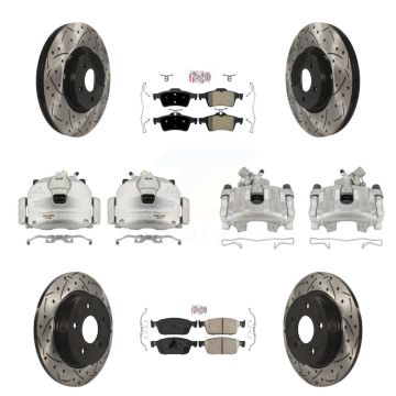Front Rear Brake Caliper Drilled Slot Rotor Ameribrakes Pad Kit (10Pc) For Ford Focus ST KCD-101063N
