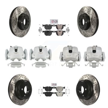 Front Rear Brake Caliper Drill Slotted Rotors Semi-Metallic Pad Kit (10Pc) For BMW X5 X6 KCD-101064N