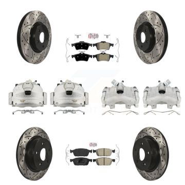 Front Rear Brake Caliper Drill Slotted Rotors Ameribrakes Pad Kit (10Pc) For Ford Escape KCD-101076N
