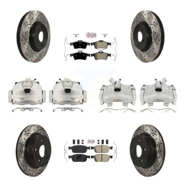 Front Rear Brake Caliper Drill Slotted Rotors Ameribrakes Pad Kit (10Pc) For Ford Escape KCD-101079N