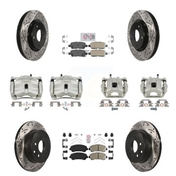Front Rear Brake Caliper Drill Slot Rotor Ceramic Pad Kit (10Pc) For Nissan Rogue Select KCD-101080N