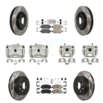 Front Rear Brake Caliper Drill Slot Rotor Ceramic Pad Kit (10Pc) For Nissan Rogue Select KCD-101081N