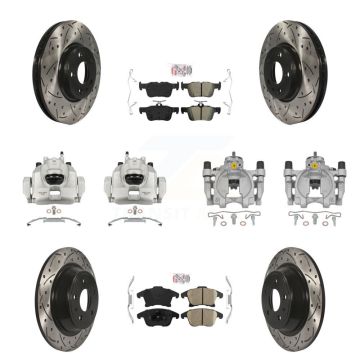 Front Rear Brake Caliper Drill Slot Rotor Ameribrakes Pad Kit (10Pc) For Ford Fusion MKZ KCD-101084N