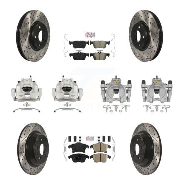 Front Rear Brake Caliper Drill Slot Rotor Ameribrakes Pad Kit (10Pc) For Ford Fusion MKZ KCD-101086N