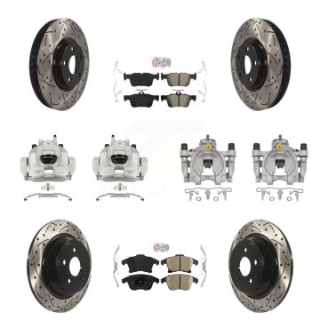 Front Rear Disc Brake Coated Caliper Drill Slotted Rotors Ameribrakes Pad Kit (10Pc) For KCD-101090N