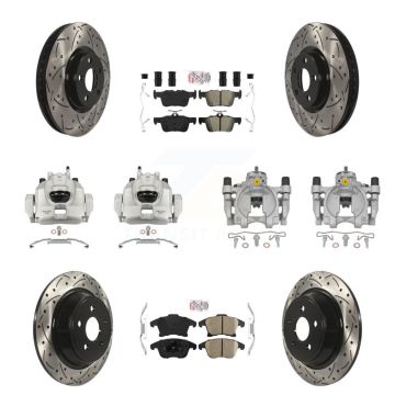 Front Rear Disc Brake Coated Caliper Drill Slotted Rotors Ameribrakes Pad Kit (10Pc) For KCD-101091N