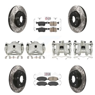 Front Rear Brake Coated Caliper Drill Slot Rotors Ceramic Pad Kit (10Pc) For Honda Civic KCD-101096N