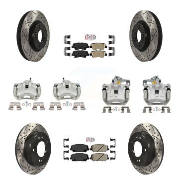 Front Rear Brake Coated Caliper Drill Slotted Rotor Ceramic Pad Kit (10Pc) For Kia Forte KCD-101102N