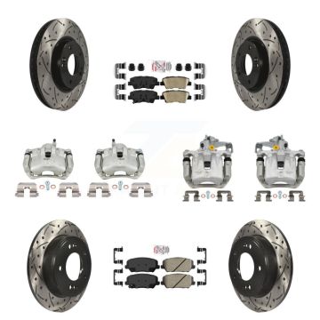 Front Rear Brake Coated Caliper Drill Slotted Rotor Ceramic Pad Kit (10Pc) For Kia Forte KCD-101103N