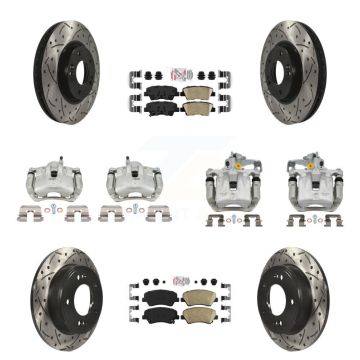Front Rear Brake Coated Caliper Drill Slotted Rotor Ceramic Pad Kit (10Pc) For Kia Forte KCD-101105N