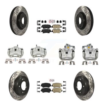 Front Rear Brake Coated Caliper Drill Slotted Rotor Ceramic Pad Kit (10Pc) For Kia Forte KCD-101107N
