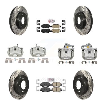 Front Rear Brake Caliper Drilled Slot Rotor Ceramic Pad Kit (10Pc) For Kia Forte Hyundai KCD-101108N