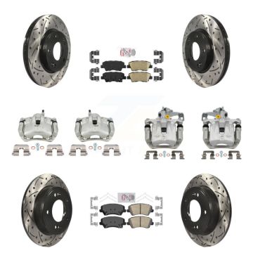 Front Rear Brake Caliper Drill Slot Rotor Ceramic Pad Kit (10Pc) For Hyundai Veloster GT KCD-101110N
