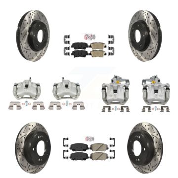 Front Rear Brake Coated Caliper Drill Slotted Rotor Ceramic Pad Kit (10Pc) For Kia Forte KCD-101114N
