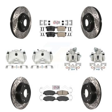 Front Rear Brake Caliper Drilled Slot Rotor Ceramic Pad Kit (10Pc) For Honda Civic Acura KCD-101128N