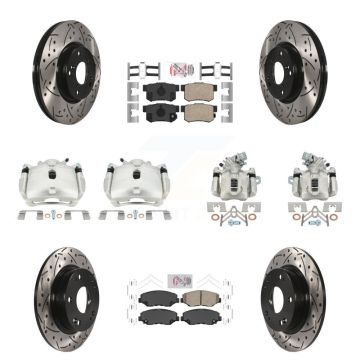 Front Rear Brake Caliper Drilled Slot Rotor Ceramic Pad Kit (10Pc) For Honda Civic Acura KCD-101129N