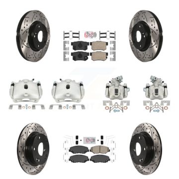 Front Rear Brake Caliper Drilled Slot Rotor Ceramic Pad Kit (10Pc) For Honda Civic Acura KCD-101131N