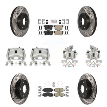 Front Rear Brake Coated Caliper Drill Slotted Rotor Ceramic Pad Kit (10Pc) For Acura CSX KCD-101132N