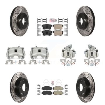 Front Rear Brake Coated Caliper Drill Slotted Rotor Ceramic Pad Kit (10Pc) For Acura CSX KCD-101133N