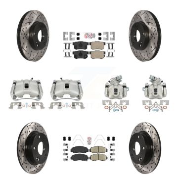 Front Rear Brake Coated Caliper Drill Slotted Rotor Ceramic Pad Kit (10Pc) For Acura CSX KCD-101134N