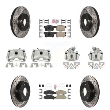 Front Rear Brake Coated Caliper Drill Slotted Rotor Ceramic Pad Kit (10Pc) For Acura CSX KCD-101135N