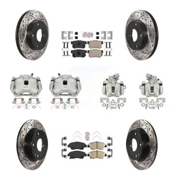 Front Rear Brake Coat Caliper Drill Slot Rotor Ceramic Pad Kit (10Pc) For Acura ILX 1.5L KCD-101136N
