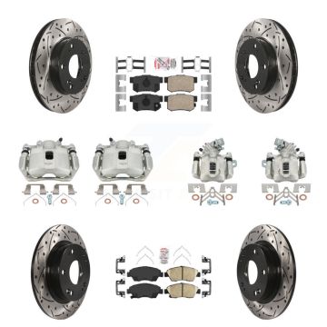 Front Rear Brake Coat Caliper Drill Slot Rotor Ceramic Pad Kit (10Pc) For Acura ILX 1.5L KCD-101137N