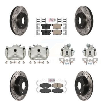Front Rear Brake Coated Caliper Drill Slot Rotors Ceramic Pad Kit (10Pc) For Honda Civic KCD-101139N