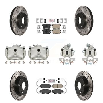 Front Rear Brake Coated Caliper Drill Slot Rotors Ceramic Pad Kit (10Pc) For Honda Civic KCD-101140N