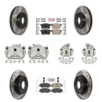 Front Rear Brake Coated Caliper Drill Slot Rotors Ceramic Pad Kit (10Pc) For Honda Civic KCD-101141N