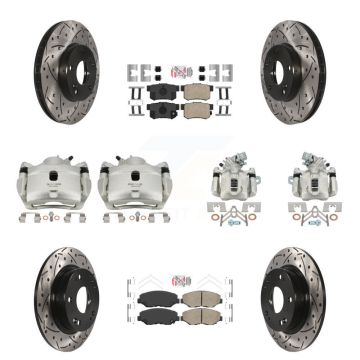 Front Rear Brake Coat Caliper Drill Slot Rotor Ceramic Pad Kit (10Pc) For Acura ILX 2.0L KCD-101142N