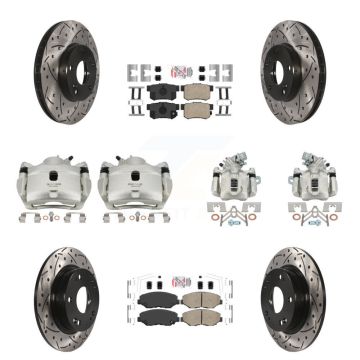 Front Rear Brake Coat Caliper Drill Slot Rotor Ceramic Pad Kit (10Pc) For Acura ILX 2.0L KCD-101144N