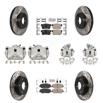 Front Rear Brake Coat Caliper Drill Slot Rotor Ceramic Pad Kit (10Pc) For Acura ILX 2.0L KCD-101145N