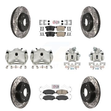 Front Rear Brake Coated Caliper Drill Slot Rotors Ceramic Pad Kit (10Pc) For Honda Civic KCD-101146N