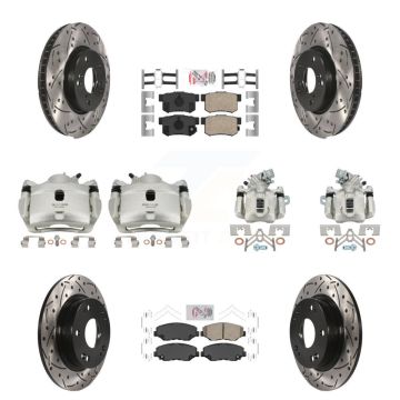Front Rear Brake Coated Caliper Drill Slot Rotors Ceramic Pad Kit (10Pc) For Honda Civic KCD-101147N