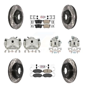 Front Rear Brake Coated Caliper Drill Slot Rotors Ceramic Pad Kit (10Pc) For Honda Civic KCD-101148N