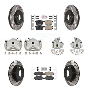 Front Rear Brake Coated Caliper Drill Slot Rotors Ceramic Pad Kit (10Pc) For Honda Civic KCD-101149N