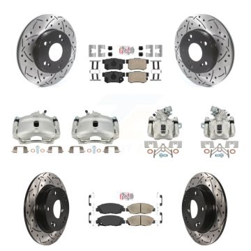Front Rear Brake Coated Caliper Drill Slot Rotors Ceramic Pad Kit (10Pc) For Honda Civic KCD-101152N