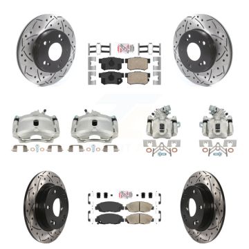 Front Rear Brake Coated Caliper Drill Slot Rotors Ceramic Pad Kit (10Pc) For Honda Civic KCD-101155N