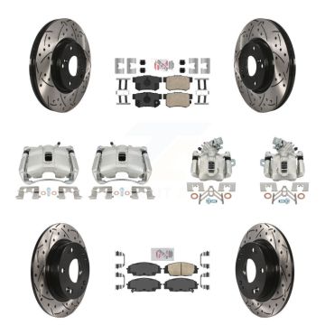 Front Rear Brake Caliper Drill Slotted Rotor Ceramic Pad Kit (10Pc) For Acura CSX Type-S KCD-101156N