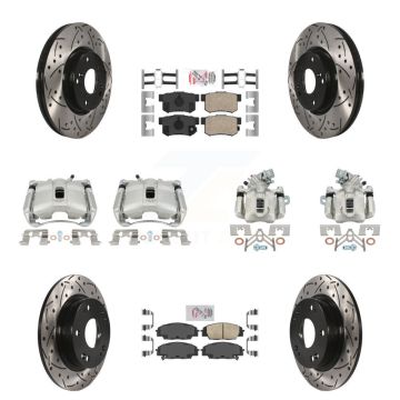 Front Rear Brake Caliper Drill Slotted Rotor Ceramic Pad Kit (10Pc) For Acura CSX Type-S KCD-101157N