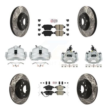 Front Rear Disc Brake Coated Caliper Drilled Slot Rotor Semi-Metallic Pad Kit (10Pc) For KCD-101165N