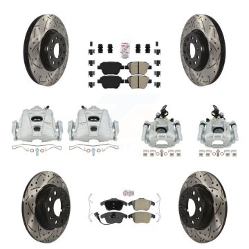 Front Rear Disc Brake Coated Caliper Drilled Slot Rotor Semi-Metallic Pad Kit (10Pc) For KCD-101170N
