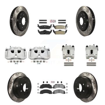 Front Rear Brake Caliper Drill Slotted Rotor Semi-Metallic Pad Kit (10Pc) For Ford F-150 KCD-101172N